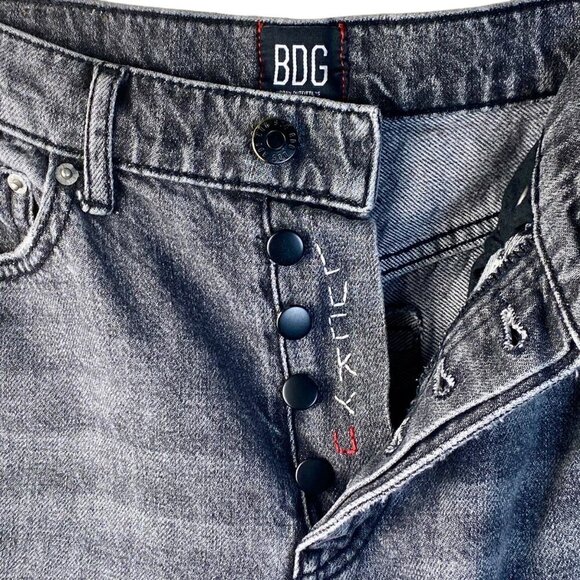 BDG Urban Outfitters Slim Straight Jeans Women 25 Black Distressed Button Custom - Picture 4 of 16